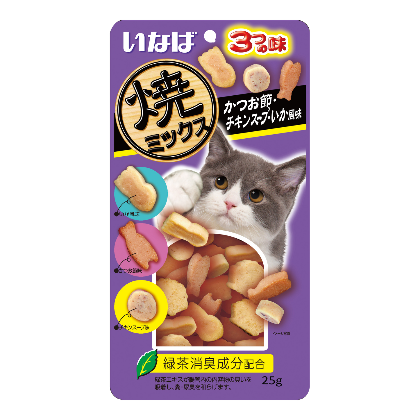 CIAO Soft Bits Mix Tuna and Chicken Fillet with Dried Bonito Chicken Soup and Squid Flavor 25g