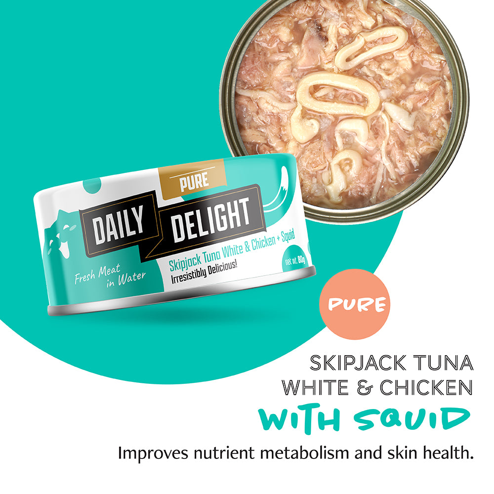 Daily Delight Pure Skipjack Tuna White & Chicken with Squid 80g