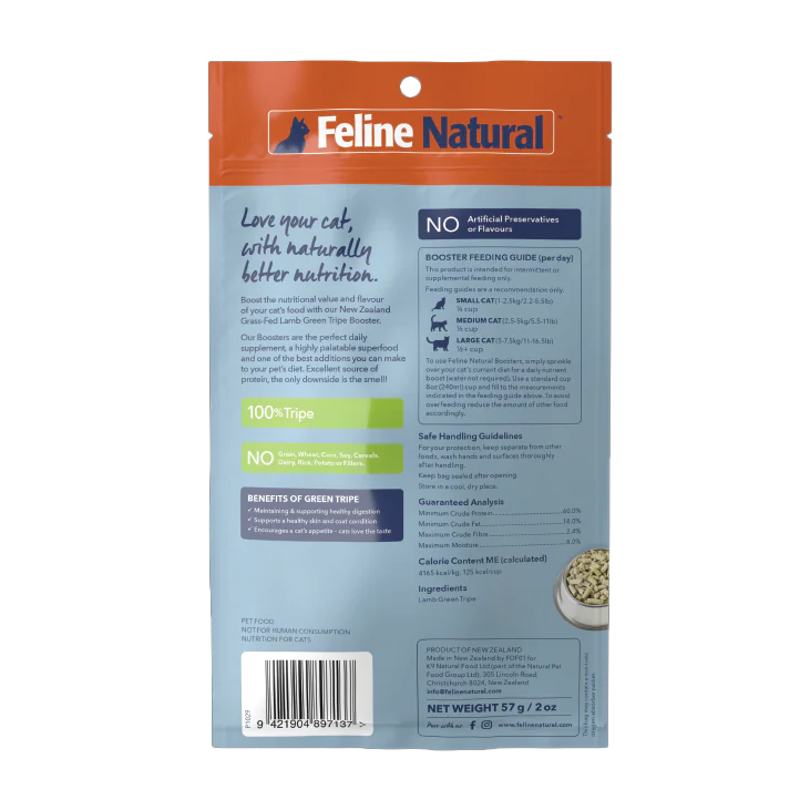 Feline Natural Lamb Green Tripe Freeze-Dried Booster for Cats 57g