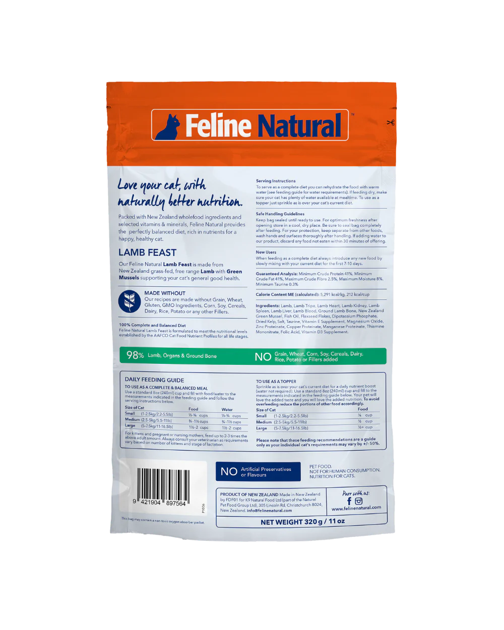 Feline Natural Freeze-Dried Lamb Feast 320g
