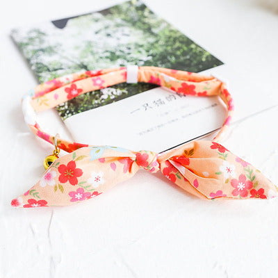 Tangerine Floral Ribbon Cat Collar
