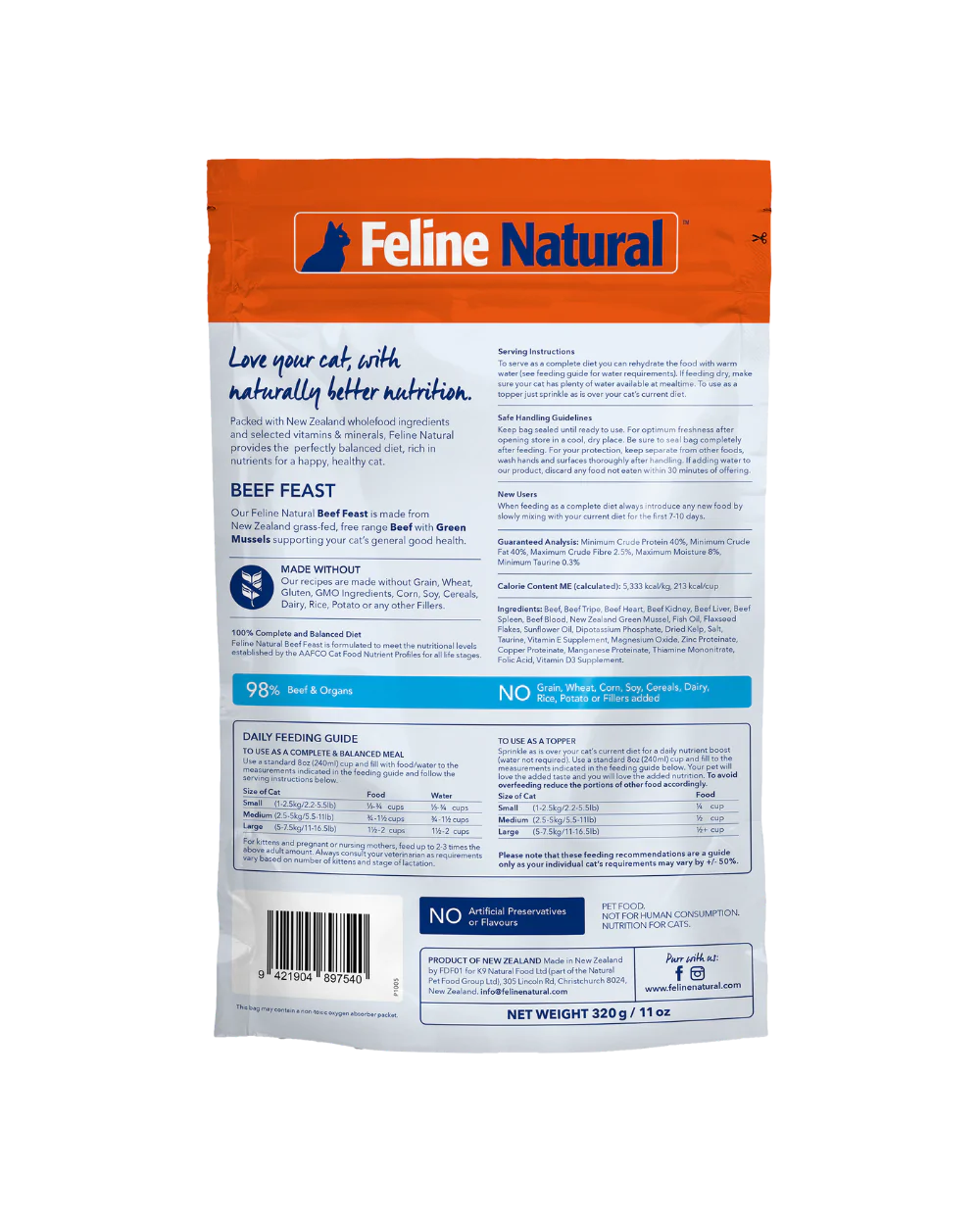 Feline Natural Freeze-Dried Beef Feast 320g