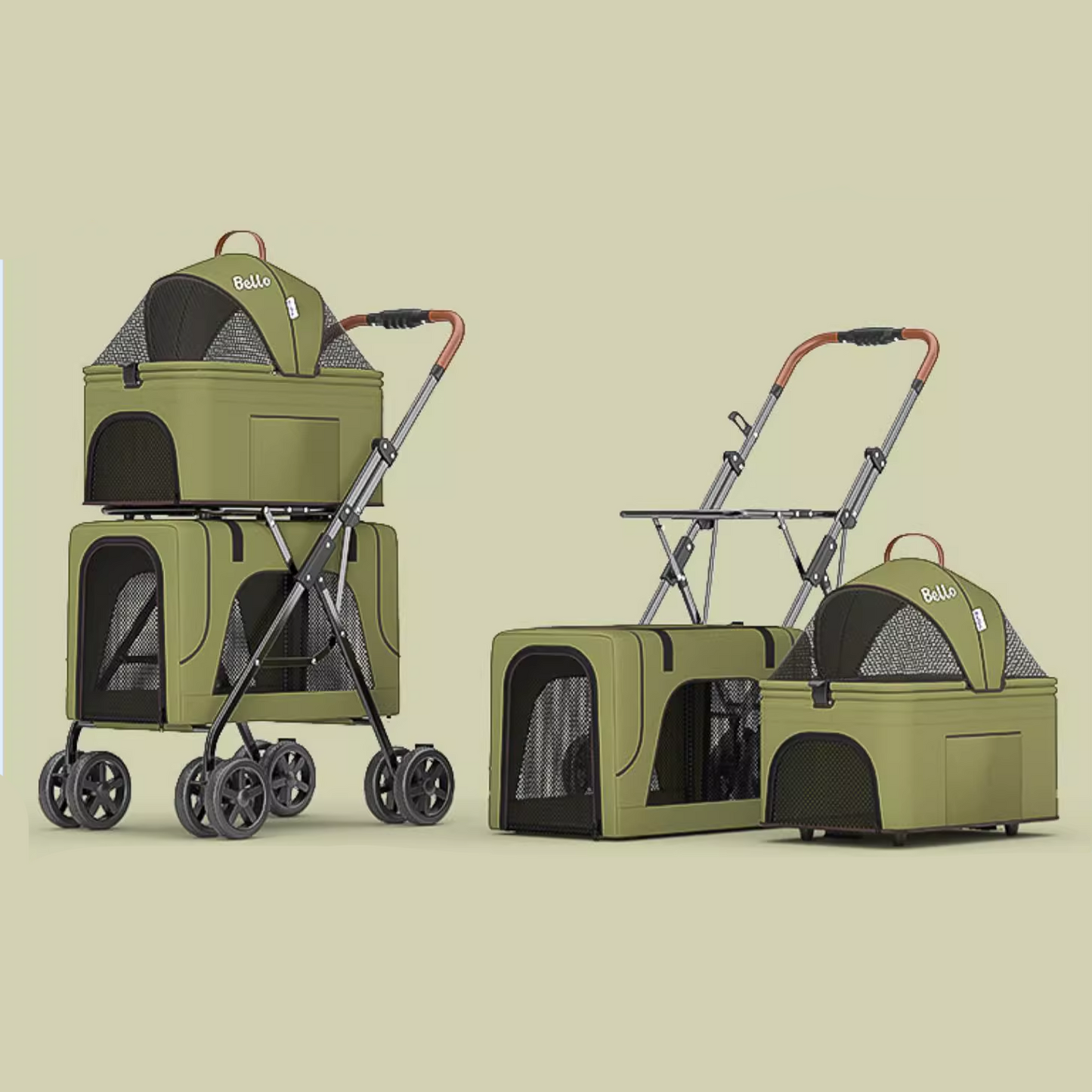 [ᴘʀᴇ-ᴏʀᴅᴇʀ] Bello Double-Deck Detachable Pet Stroller/Pram (3 Colors)