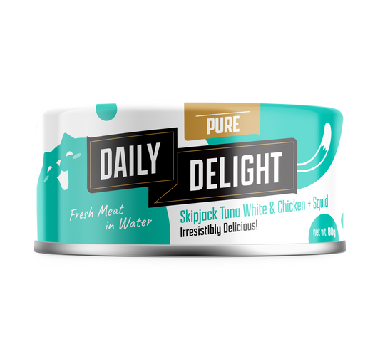 Daily Delight Pure Skipjack Tuna White & Chicken with Squid 80g