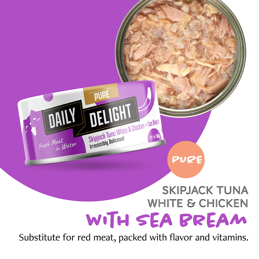 Daily Delight Pure Skipjack Tuna White & Chicken with Sea Bream 80g