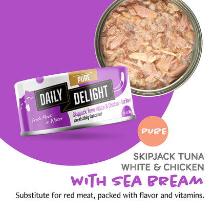 Daily Delight Pure Skipjack Tuna White & Chicken with Sea Bream 80g