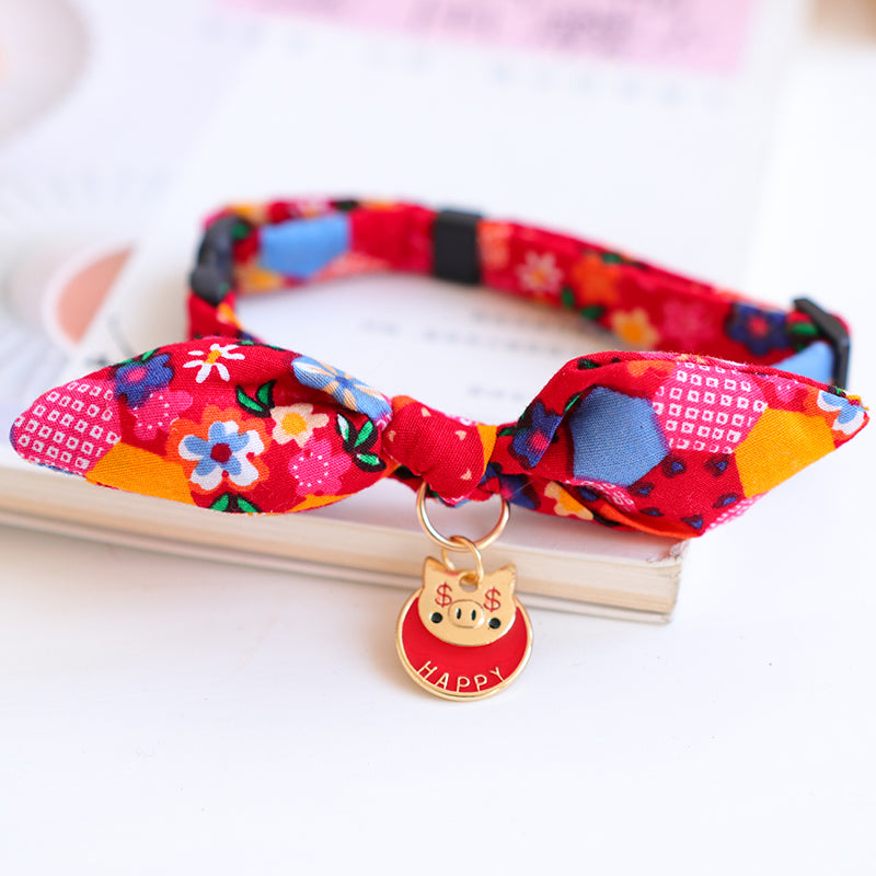 Fortune Piggy Ribbon Cat Collar